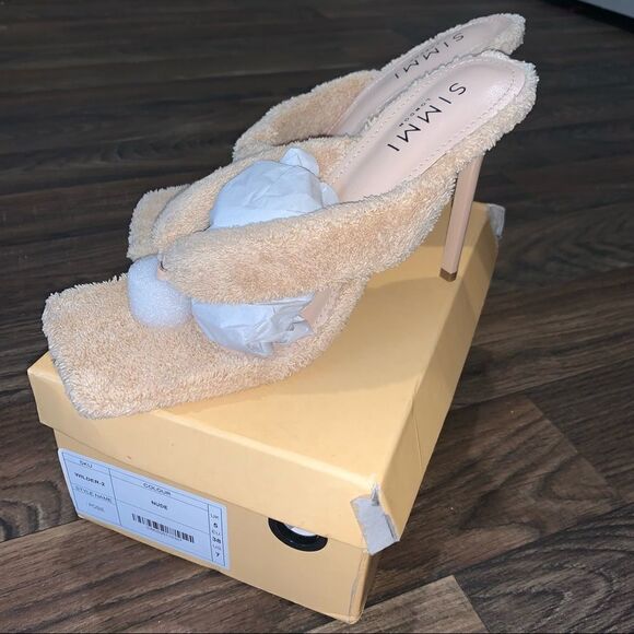 Tan Fluffy Sandal Heels  - Picture 4 of 4